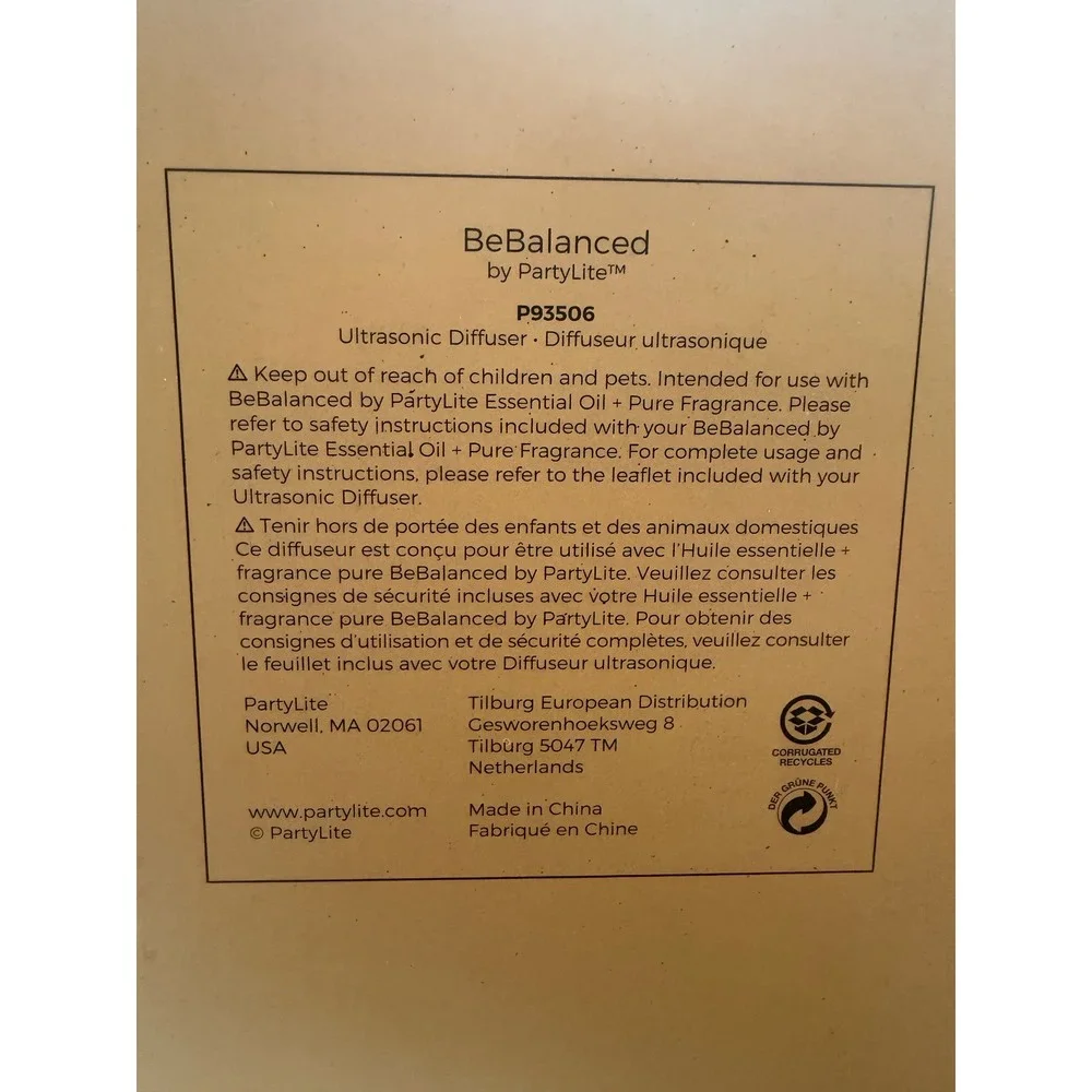 BeBalanced By Partylite Ultrasonic Diffuser P93506 Wood Grain White NEW